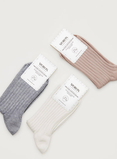 SOCKS 3-PACK, off white, dusty rose, grey mel. - woron