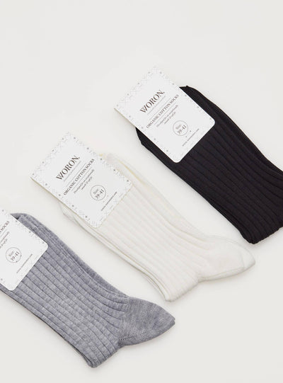 SOCKS 3-PACK, off white, black, grey mel. - woron